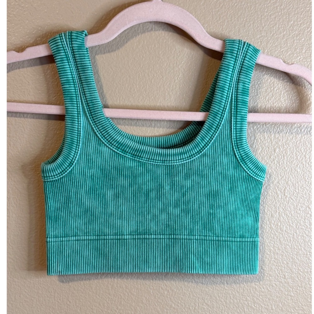 Zenana Ribbed Mineral Wash Teal Green Seamless Brami S/M NEW